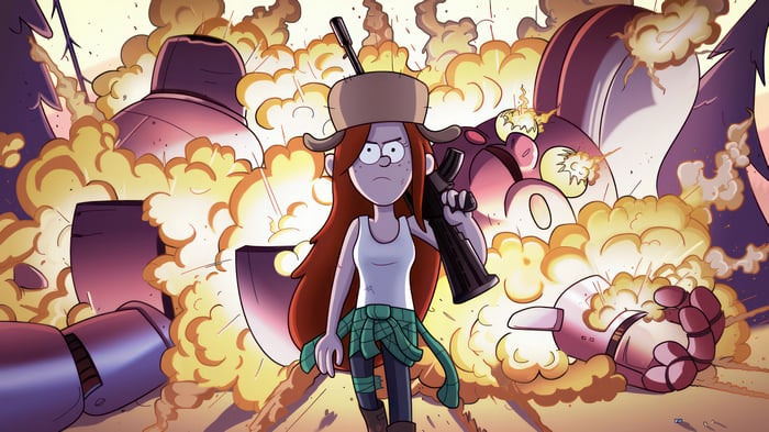 Wendy from Gravity Falls with explosions