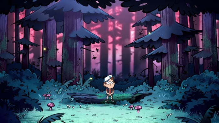 Dipper Pines in a mysterious forest