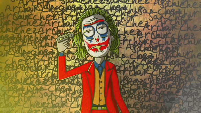 Rick Sanchez as Joker with a gun