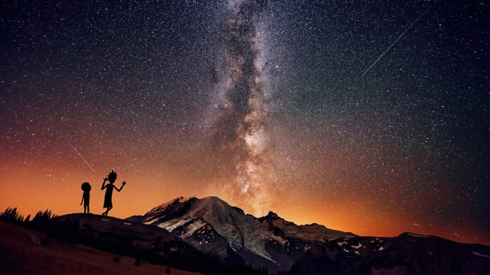 Rick and Morty Silhouettes Under the Milky Way 4K