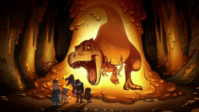 Gravity Falls Dinosaur in Molten Lava