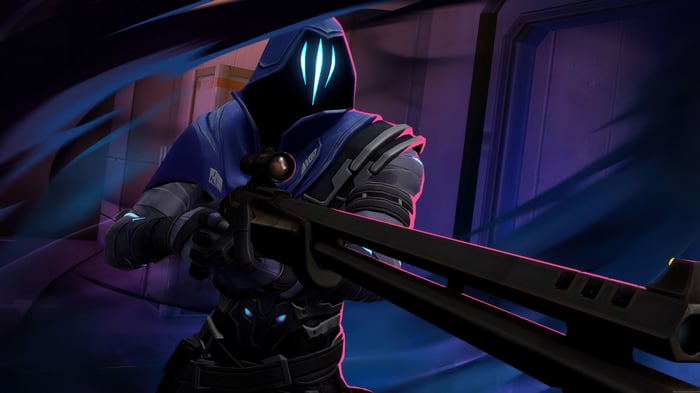 Omen from Valorant holding a rifle