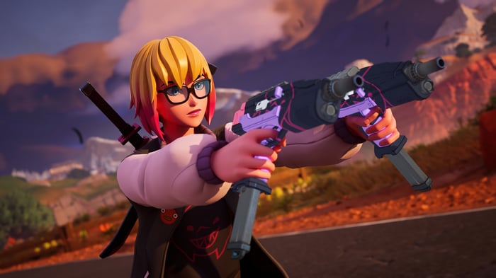 Gwenpool with a gun in Fortnite 4K