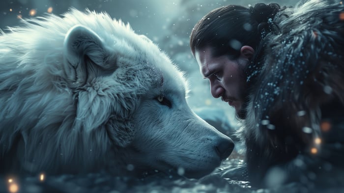 Jon Snow and Ghost the Wolf in 4K