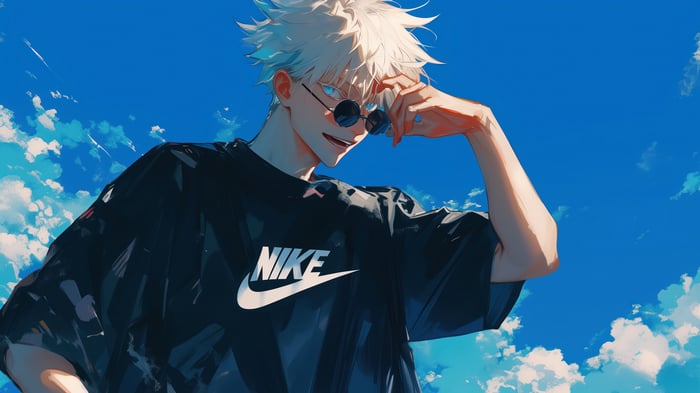 Satoru Gojo in a Nike T-shirt under the sky