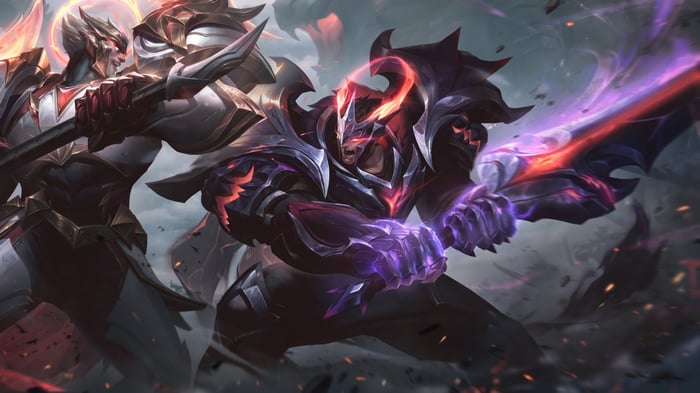 Garen and Dark Star Mordekaiser in League of Legends 4K