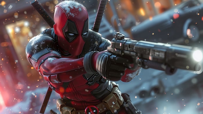 Deadpool with a Gun in Snow