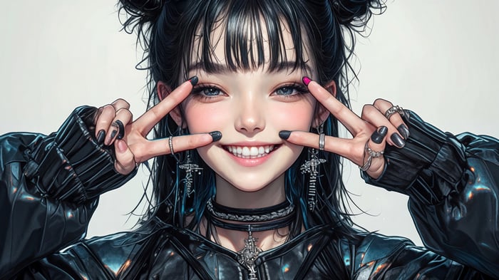 Cute Anime Girl Smiling with Peace Signs 4K