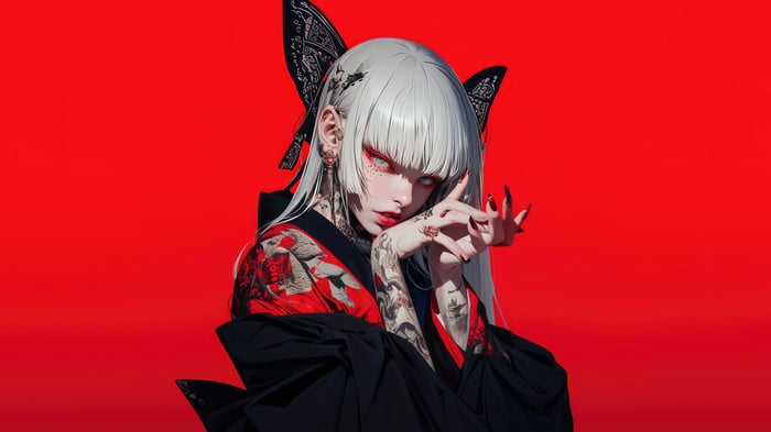 Anime Girl with Tattoos in Kimono 4K