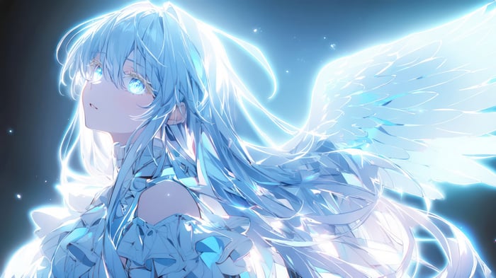 Anime Angel Girl with White Hair and Wings 4K