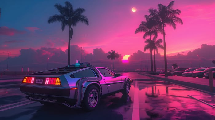 Delorean Sports Car on Road at Sunset