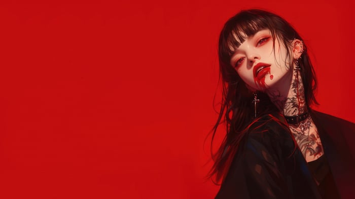 Anime Girl with Tattoos and Blood