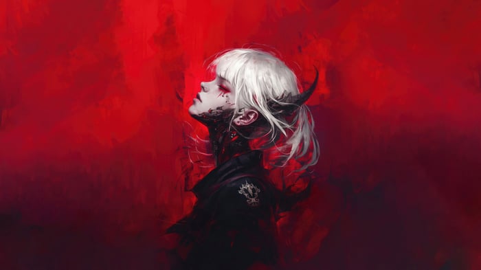 Anime Girl with White Hair and Horns in 4K