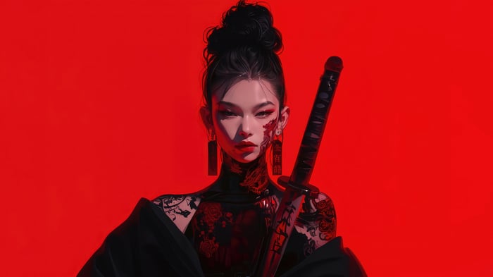 Anime Girl with Sword and Tattoos 4K