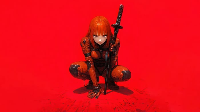 Anime Girl with Katana in Sci-Fi Armor 4K