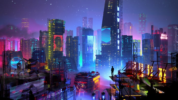 Cyberpunk Cityscape with Immigration Bureau Building 4K