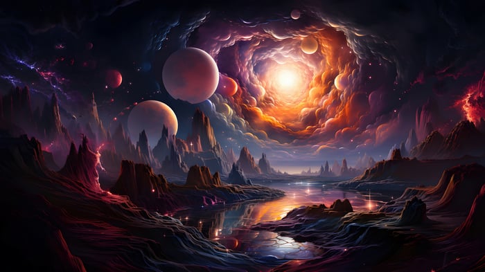 Sci-Fi Planet Landscape with Planets and Clouds 4K