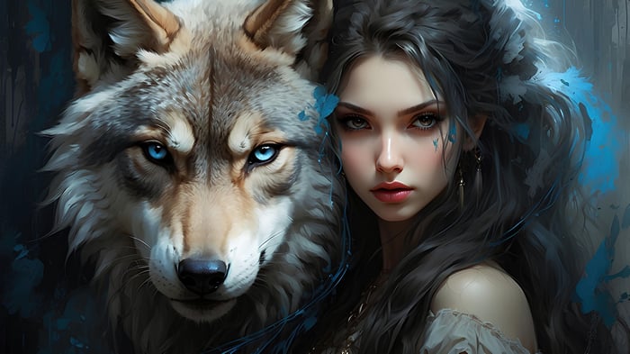 Girl and Wolf in Fantasy 4K