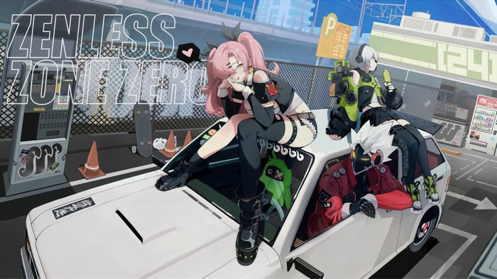Zenless Zone Zero characters on a car