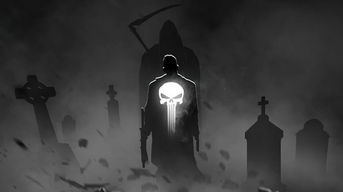 The Punisher in a Graveyard with Death