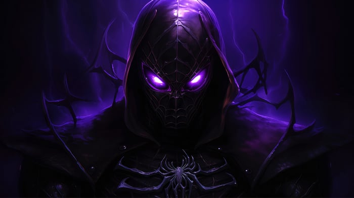 Dark Spider-Man with glowing purple eyes