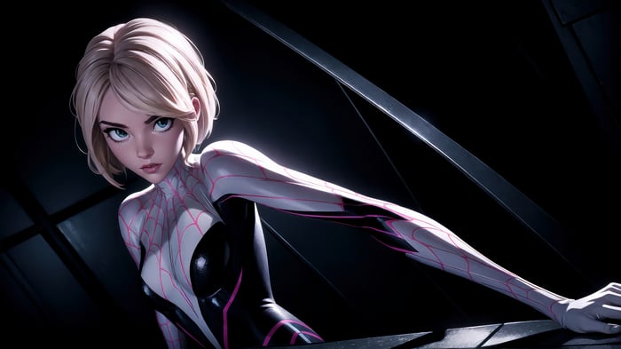 Spider-Gwen in a white and black suit