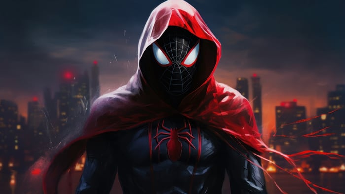 Miles Morales Spider-Man in a Red Hood 4K