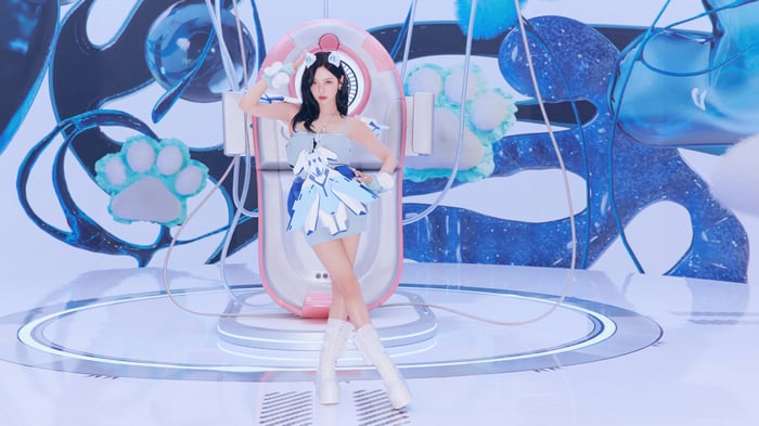 Ningning from Aespa in a futuristic outfit