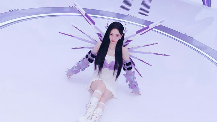 Karina from Aespa with purple wings