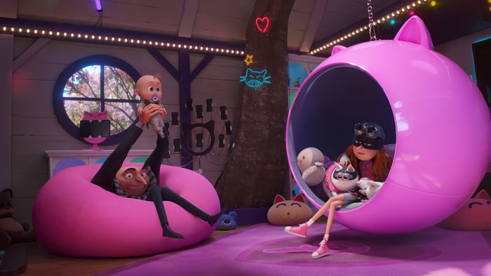 Despicable Me 4: Gru and Baby Agnes in a Cat-Themed Room