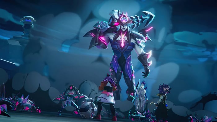 Anima Squad Aatrox and allies in a dark fantasy setting 4K