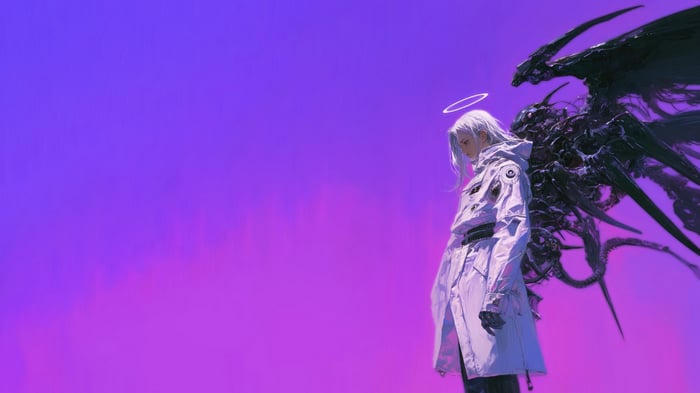Anime Angel with Dark Wings and Halo