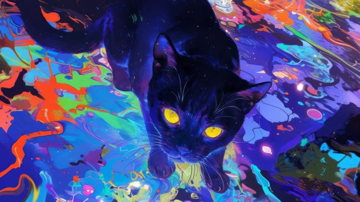 Black Cat on a Colorful Abstract Background 4K