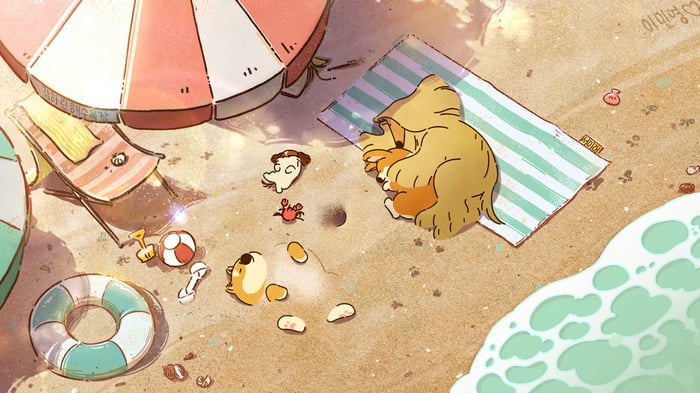 Corgi and Dog on the Beach 4K