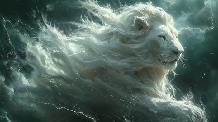 White Lion in a Lightning Storm 4K