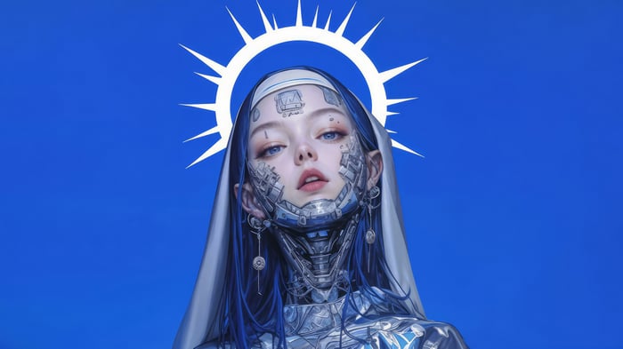 Cyberpunk Nun with Halo in Sci-Fi Anime Style 4K