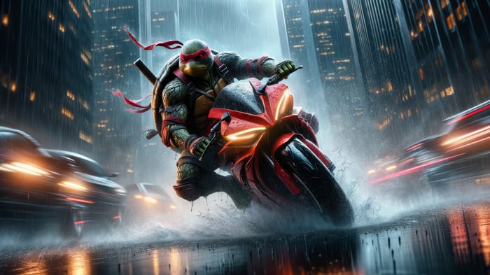 Raphael on a Motorcycle in the City 4K