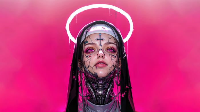 Cyberpunk Nun with Halo and Cross