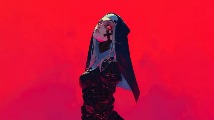 Anime Nun with Red Eyes and Cross