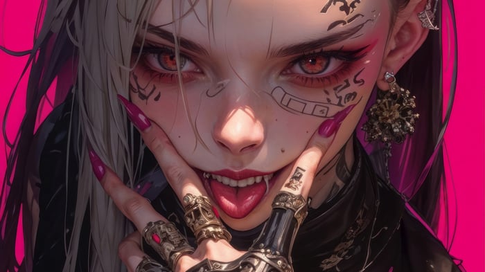 Anime Girl with Tattoos and Sharp Nails 4K