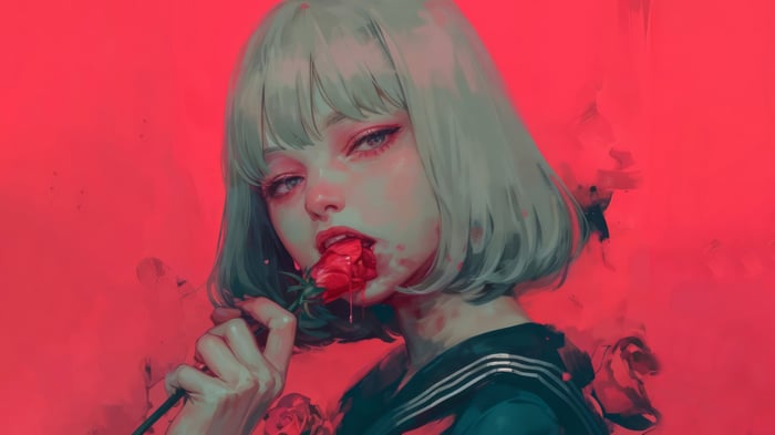 Anime Girl with Rose 4K