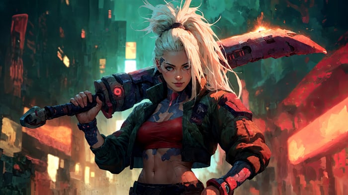 Cyberpunk Girl with a Sci-Fi Sword 4K