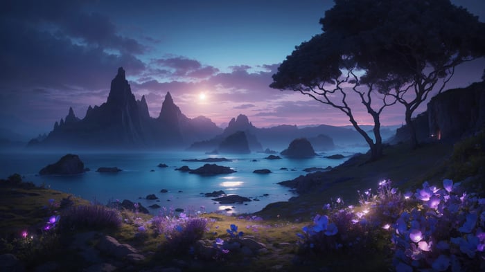 Mountain Sea Scenery with Flowers 4K