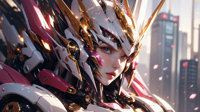 Anime Girl in White and Gold Mecha Armor 4K