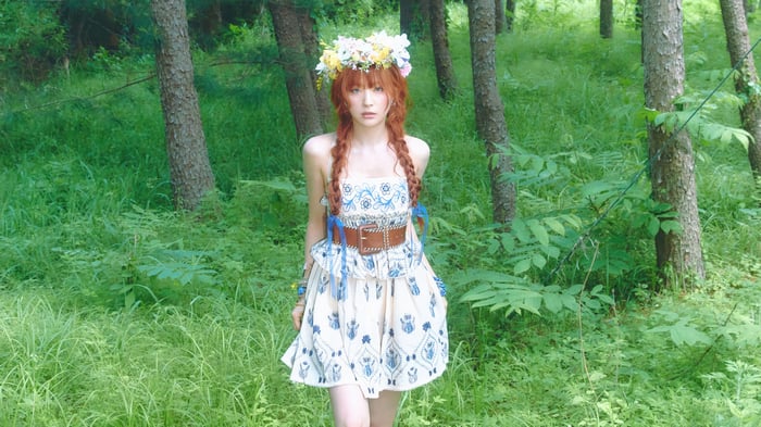 Seulgi in a forest with a flower crown
