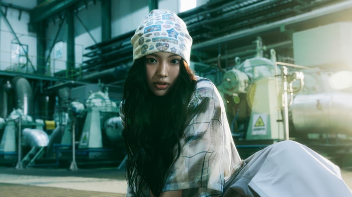 Hyein from NewJeans in an industrial setting