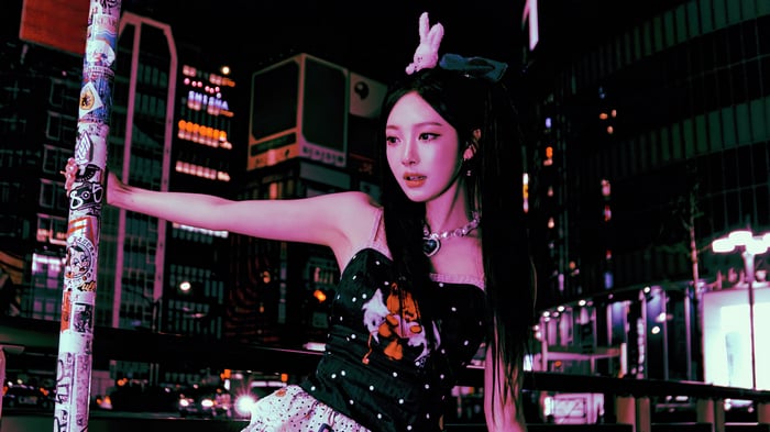 Ningning from Aespa in a city at night