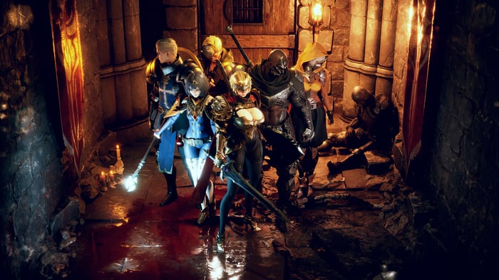 Dungeon Stalker characters in a dark corridor