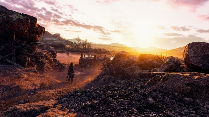 Video Game 4K Landscape with Lone Figure