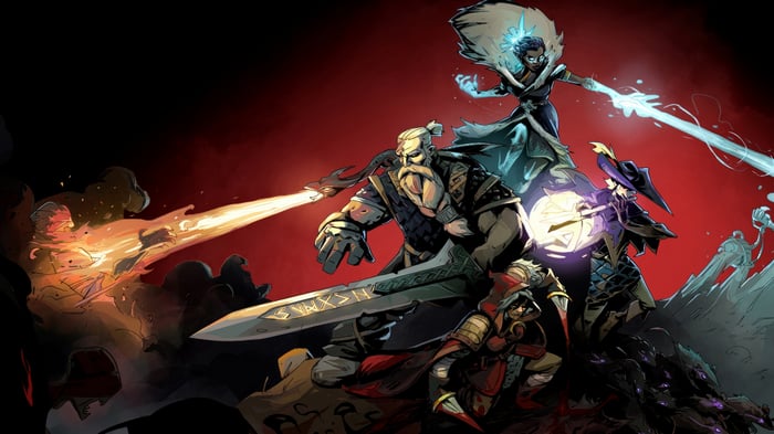 Ravenswatch characters fighting with magic and weapons